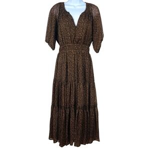ASTR The Label Garden State Dress Sz M Brown Floral Tiered Boho Festival Prairie